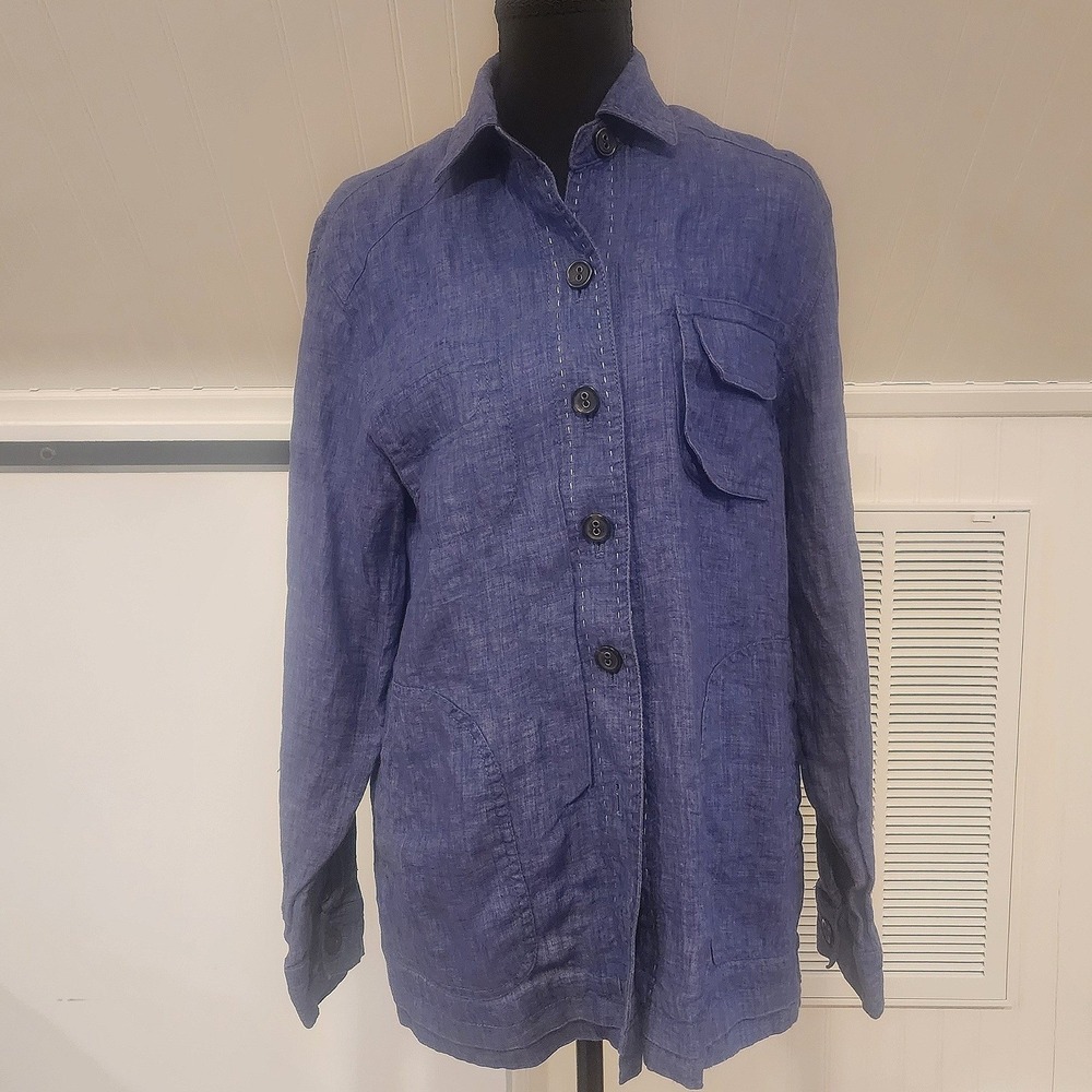 Coldwater Creek Blue Linen Fall Jacket S Coastal Lagenlook Cottage Boho